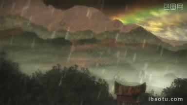 循环<strong>雨林</strong>部落小屋彩虹高清视频动画主题旅行